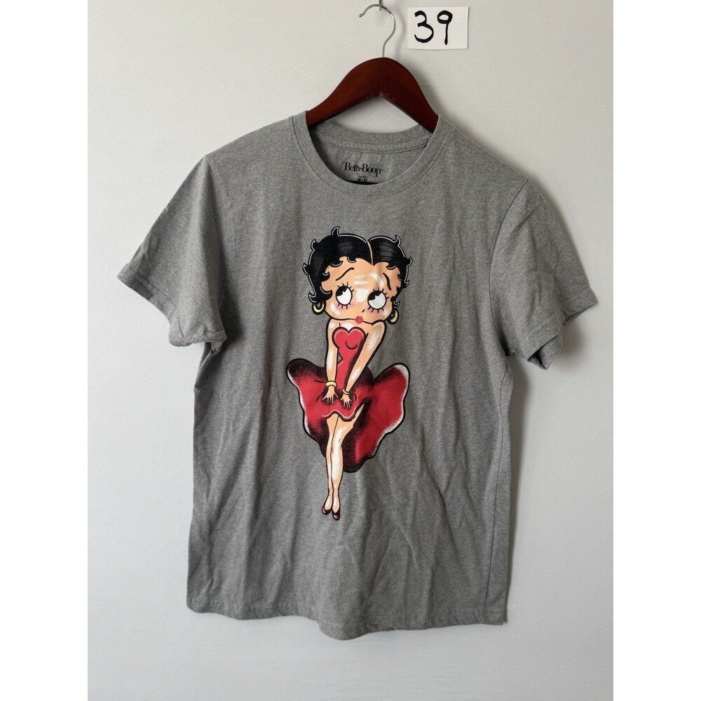 Betty Boop Women’s M Gray Graphic T-Shirt Red Dress Classic Cartoon 2024